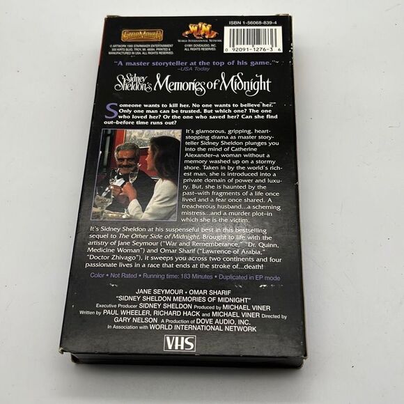 Sidney‎ Sheldon's Memories of Midnight 3 Tape VHS 1995 Jane Seymour - Picture 2 of 3
